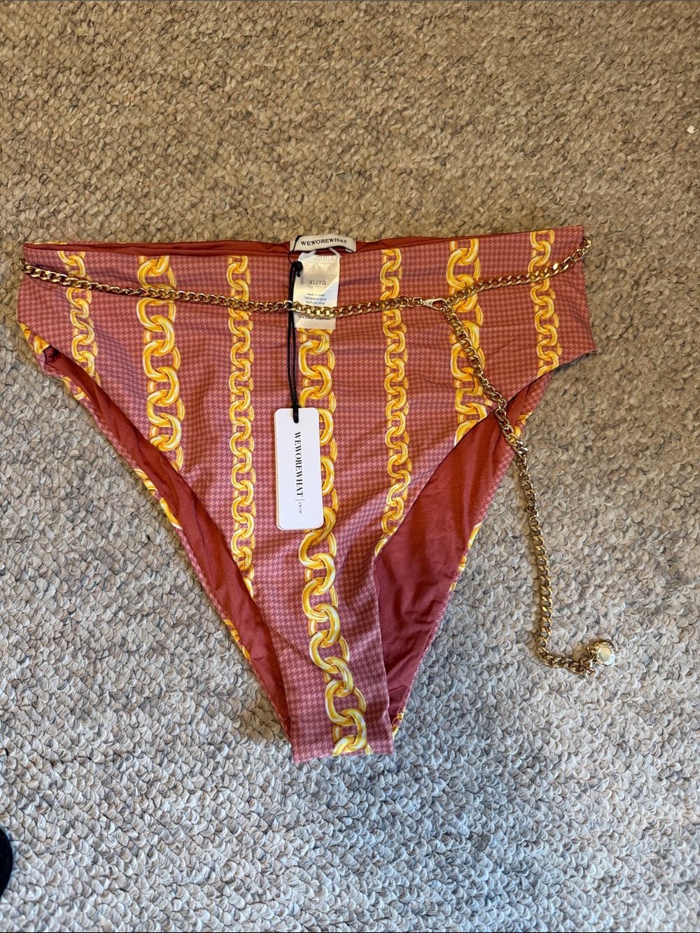WeWoreWhat Rust Bikini Bottom with Gold Chain Print